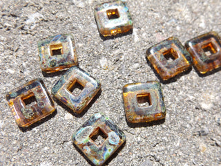 Czech Glass Square Link (Trans Travertine Sand) 11x11mm.  Hole 5mm.  Packed 8 or Bulk - Mhai O' Mhai Beads
 - 3