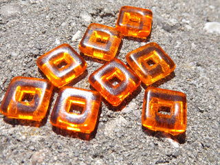 Czech Glass Square Link (Trans Orange ) 11x11mm. Hole 5mm. Packed 8 or Bulk - Mhai O' Mhai Beads
 - 1