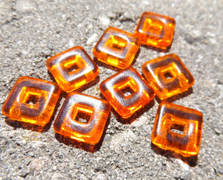 Czech Glass Square Link (Trans Orange ) 11x11mm. Hole 5mm. Packed 8 or Bulk - Mhai O' Mhai Beads
 - 2