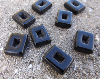 Czech Glass Spacers/Links  (Black) 13x10mm rectangles.  *Packed 8 - Mhai O' Mhai Beads
 - 1