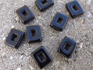 Czech Glass Spacers/Links  (Black) 13x10mm rectangles.  *Packed 8 - Mhai O' Mhai Beads
 - 2