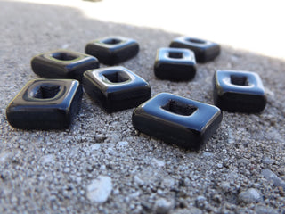 Czech Glass Spacers/Links  (Black) 13x10mm rectangles.  *Packed 8 - Mhai O' Mhai Beads
 - 3