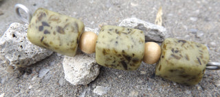 Sand Cast African Recycled Glass (Green Barrel Cube with Green Specks)   *3 Beads - Mhai O' Mhai Beads
