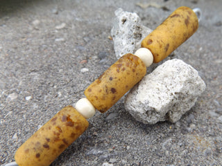 Sand Cast African Recycled Glass (Yellow with Brown Specs) * 3 Beads - Mhai O' Mhai Beads
