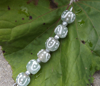 Krobo African Recycled Glass Round  Beads ( White with White Pattern)   *5 Beads - Mhai O' Mhai Beads
