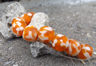 Sand Cast African Recycled Glass Round (Orange and White) * 10 Beads - Mhai O' Mhai Beads
