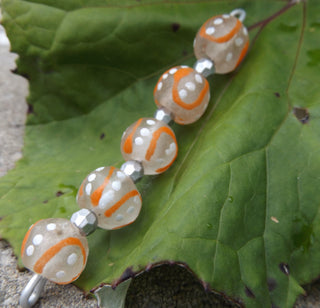 Krobo African Recycled Glass Round  Beads (Clear with Orange and White Accents)   *5 Beads - Mhai O' Mhai Beads
