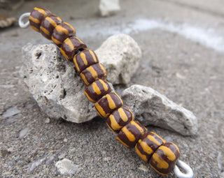 Krobo African Recycled Glass Rondelle Beads (Brown with Yellow Accent Stripes)   *12 Beads - Mhai O' Mhai Beads
