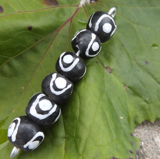 Krobo African Recycled Glass Round Beads (White with white Dot and Swirl Pattern)   *5 Beads - Mhai O' Mhai Beads
