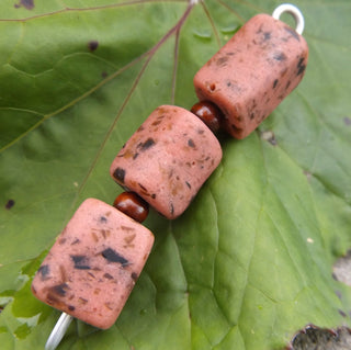 Sand Cast African Recycled Glass Barrel Cube  (Ruddy with Black Specks) * 3 Beads - Mhai O' Mhai Beads
