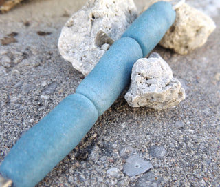 Sand Cast African Recycled Glass Barrel  (Blue) * 3 Beads - Mhai O' Mhai Beads
 - 2