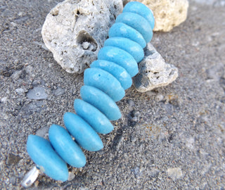 Sand Cast African Recycled Glass Disc Beads  (Lighter Blue) * 12 Beads - Mhai O' Mhai Beads
 - 1