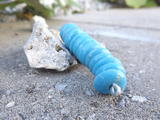 Sand Cast African Recycled Glass Disc Beads  (Lighter Blue) * 12 Beads - Mhai O' Mhai Beads
 - 2
