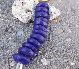 Sand Cast African Recycled Glass Disc Beads  (Royal Blue) * 12 Beads - Mhai O' Mhai Beads
 - 2