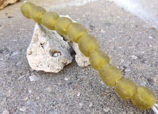 African Recycled Glass Round Beads (Bodum) (Yellow Green) Approx 8mm diam.  10 Beads - Mhai O' Mhai Beads
