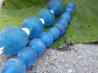 Recycled Glass Round Beads (Bodum) (Medium Blue) *See Drop Down for Various Sizes - Mhai O' Mhai Beads
 - 1