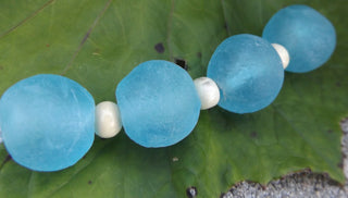 Recycled Glass Round Beads (Bodum) (Deeper Ice Blue) *See Drop Down for Various Sizes - Mhai O' Mhai Beads
