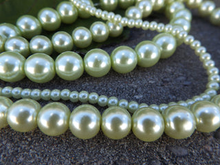 Glass Pearls *Yellow Green   (See drop down for available sizes) - Mhai O' Mhai Beads
 - 1