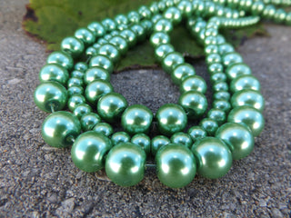 Glass Pearls * Mid Green (See drop down for available sizes) - Mhai O' Mhai Beads
 - 1