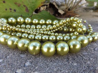 Glass Pearls * Light Olive Green (See drop down for available sizes) - Mhai O' Mhai Beads
 - 1