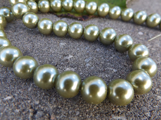 Glass Pearls * Elegant Light Fern Green (See drop down for available sizes) - Mhai O' Mhai Beads
