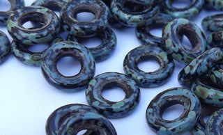 Czech Glass Donuts *BLACK CAMO (9 mm Size  Hole 4mm) - Mhai O' Mhai Beads
 - 1
