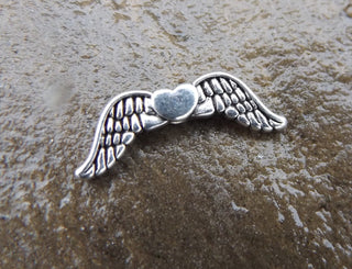 Bead  (Wing with Heart) , Antique Silver, 20x7x3mm, Hole: 1mm *Packed 10 - Mhai O' Mhai Beads
