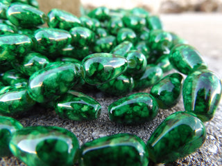 Glass Beads Drop  (13 x 8mm) Black and Green Swirl (GLA11002DRG) - Mhai O' Mhai Beads
 - 2