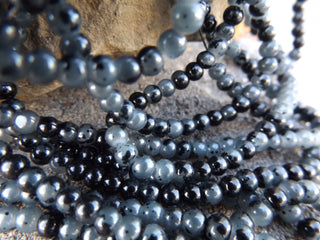 Glass Beads Round (4mm) Black and Grey Marbling *Approx 112 Beads per strand - Mhai O' Mhai Beads
 - 2