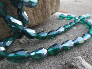 Electroplate Glass Beads Strands, Rainbow Plated, Faceted, Drop, Green , 15x10mm, Hole: 2mm - Mhai O' Mhai Beads
 - 2