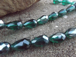 Electroplate Glass Beads Strands, Rainbow Plated, Faceted, Drop, Green , 15x10mm, Hole: 2mm - Mhai O' Mhai Beads
 - 1
