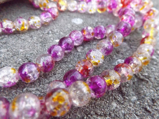 Two Tone  Crackle Glass Round Bead Strands, Fuschia and Yellow, 8~9mm, Hole: 1mm; about 54 Beads Per strand - Mhai O' Mhai Beads
 - 2