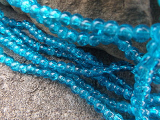 Glass Beads Crackle Glass Beads Strands, Round, DeepSkyBlue, 4mm; Hole: 1.1~1.3mm; about 100pcs/strand - Mhai O' Mhai Beads
 - 2