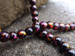 Glass Beads Round *splatter painted (6mm) (Orange, Pink, Black) - Mhai O' Mhai Beads
 - 1