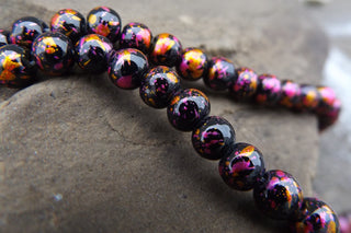 Glass Beads Round *splatter painted (6mm) (Orange, Pink, Black) - Mhai O' Mhai Beads
 - 2