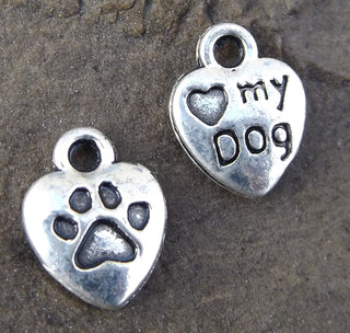 Charm "LOVE my Dog" with Pawprint (2 Sided Charm)  *Packed 20 - Mhai O' Mhai Beads
 - 1