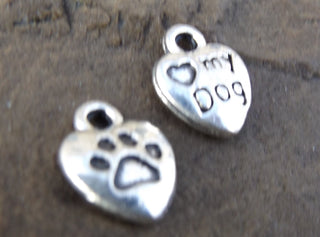 Charm "LOVE my Dog" with Pawprint (2 Sided Charm)  *Packed 20 - Mhai O' Mhai Beads
 - 2