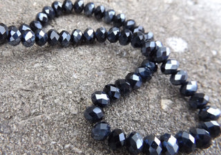 Glass Beads Strands, Faceted Abacus, (BLACK AB), 6x4mm, Hole: 1mm; - Mhai O' Mhai Beads
 - 2