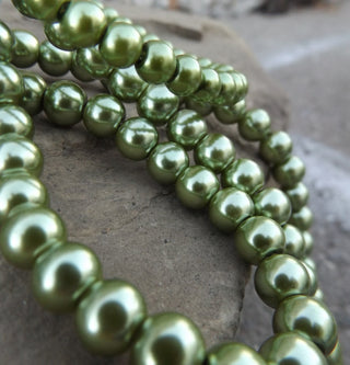 Glass Pearls *ELEGANT MOSS GREEN  (See drop down for available sizes) - Mhai O' Mhai Beads
 - 1