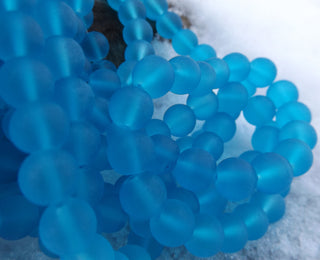 Glass Beads (Frosted Deep "Sea Glass Blue")  *8mm - Mhai O' Mhai Beads
 - 2