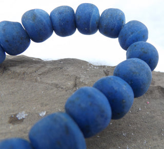 Sand Cast African Recycled Glass Rounds  (Dark Blue) * 4 Beads - Mhai O' Mhai Beads
 - 1