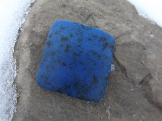 African Sand Cast Tile Bead (sold individually)  approx 25 x 30mm *Bold Blue with Dark Specs - Mhai O' Mhai Beads
 - 1