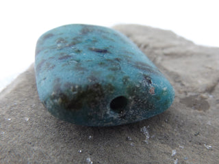 African Sand Cast Tile Bead (sold individually)  approx 25 x 30mm *Blue Green with brown specs - Mhai O' Mhai Beads
 - 2
