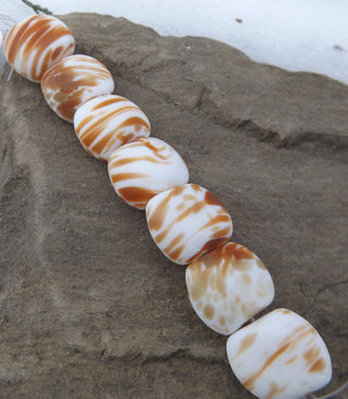 Czech Pillow Cut Glass Mat Beads with Tan and White Coloring (*7 Beads) - Mhai O' Mhai Beads
 - 1