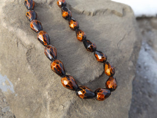 Glass Bead (Faceted Drop) 11x8mm, Hole: 1.5mm (orange and black) - Mhai O' Mhai Beads
