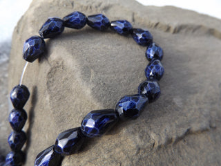 Glass Bead (Faceted Drop) 11x8mm, Hole: 1.5mm (blue and black) - Mhai O' Mhai Beads
 - 2