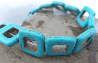 Howlite (Dyed to resemble Turquoise)  Open Square  *20 x 20 mm size - Mhai O' Mhai Beads
 - 1