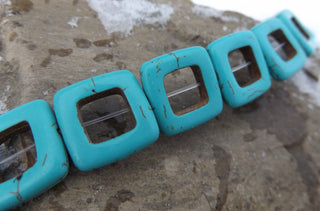 Howlite (Dyed to resemble Turquoise)  Open Square  *20 x 20 mm size - Mhai O' Mhai Beads
 - 2