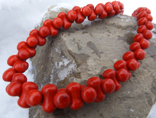 Howlite (Red)  Bone Shape with Center Hole  *approx 14 x 7 mm size - Mhai O' Mhai Beads
 - 1