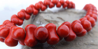 Howlite (Red)  Bone Shape with Center Hole  *approx 14 x 7 mm size - Mhai O' Mhai Beads
 - 2